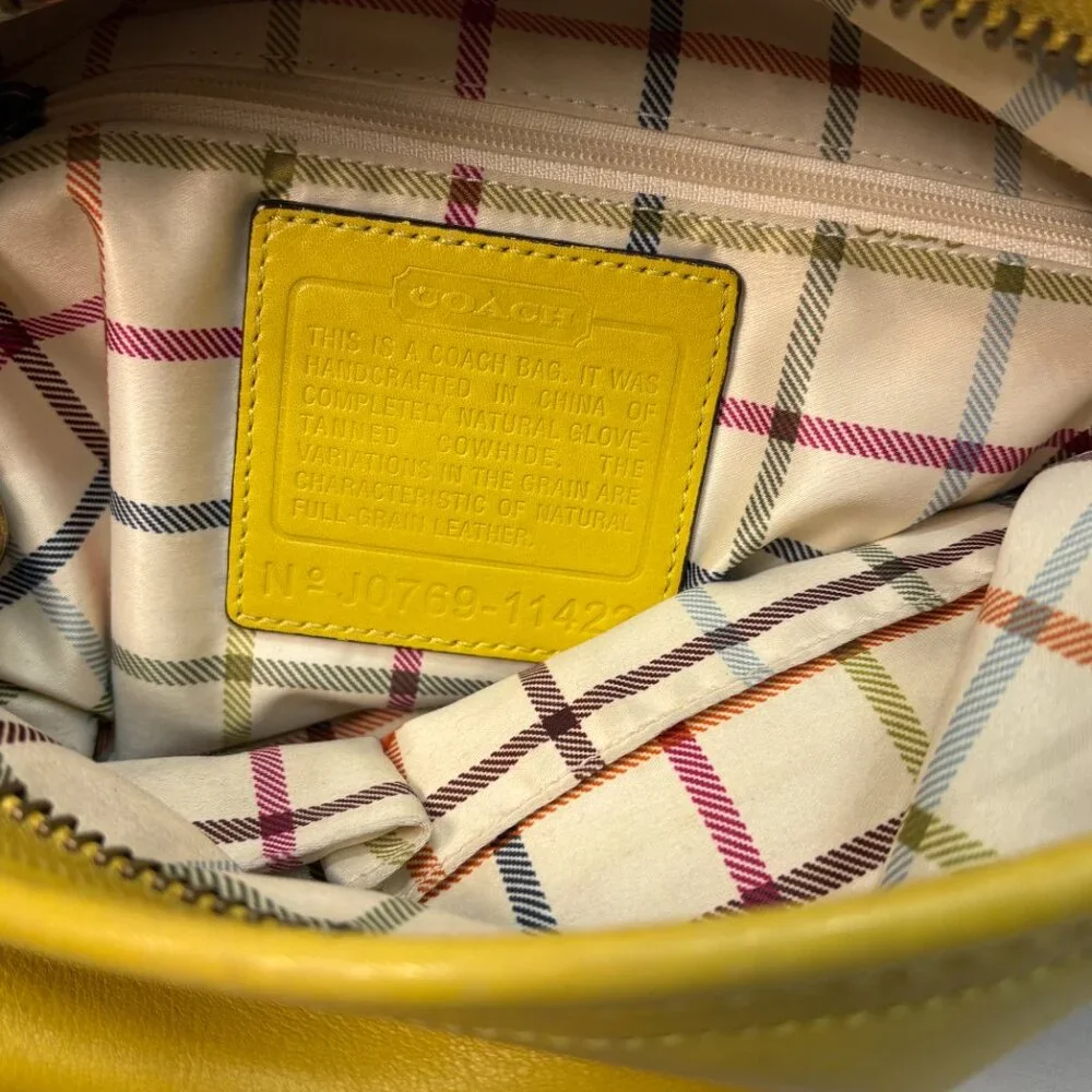 Coach Yellow Leather Shoulder Bag Hobo Purse Glove Leather Plaid Lining Y2K - Picture 5 of 9
